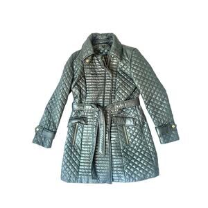 Via Spiga Women’s Evergreen Quilted Belted Coat Size M Gold Hardware
